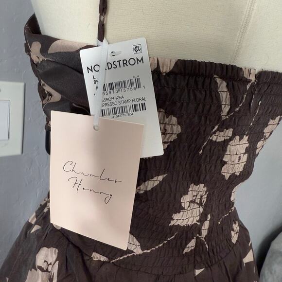 Charles Henry Floral Print Sleeveless Midi Sundress, Brown, L - Picture 4 of 8
